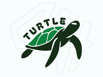 Affordable logo featuring the shape of a swimming turtle, with accompanying text that follows the contour of the turtle.