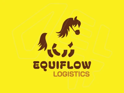 Minimalist logo featuring the silhouette of a small horse in brown, utilizing negative space for design.