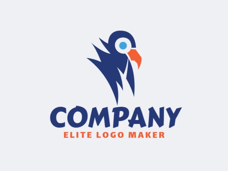 Vector logo in the shape of a bird with an abstract design, the colors used are orange and blue.