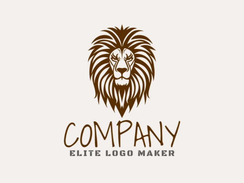 A sophisticated logo in the shape of an African lion with a sleek tribal style, featuring a captivating dark brown color palette.