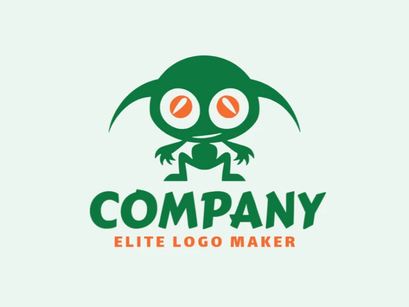 Create your own logo in the shape of an alien with childish style with green and orange colors.