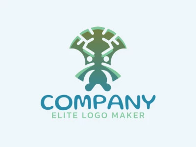 Stylized logo in the shape of an alien composed of abstracts shapes with green and blue colors.