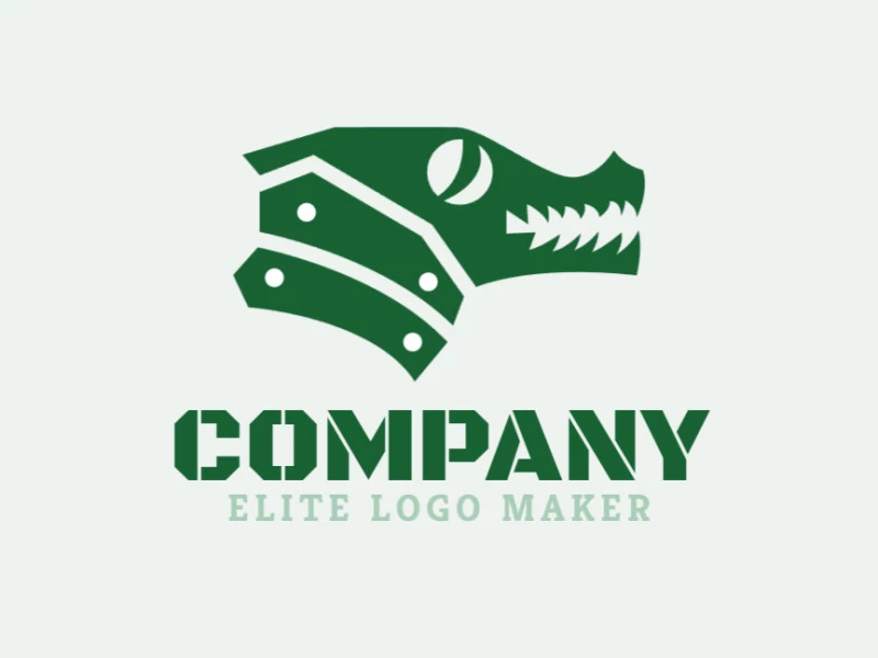 Animal logo design with the shape of an alligator head composed of abstracts shapes and circles with white and green colors.