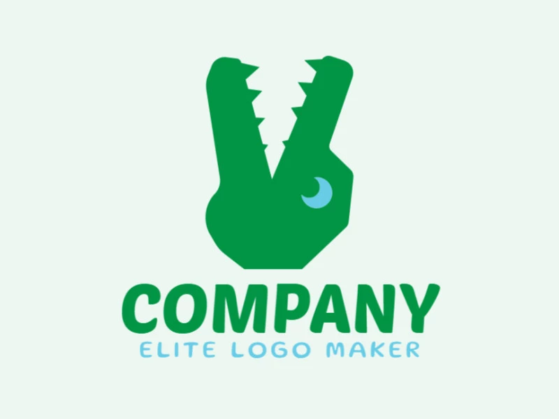 Abstract logo design in the shape of an alligator combined with the peace symbol with blue and green colors.