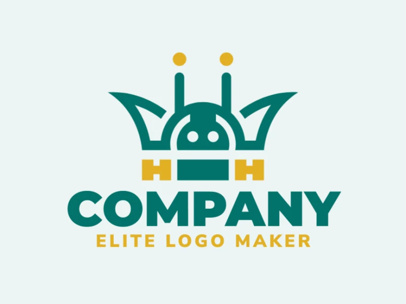 Mascot logo design in the shape of an Android combined with a crown with yellow and green colors.