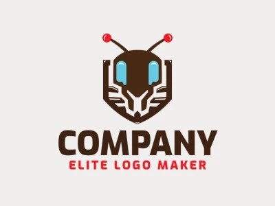 Simple logo composed of abstract shapes forming an ant with blue, brown, and orange colors.