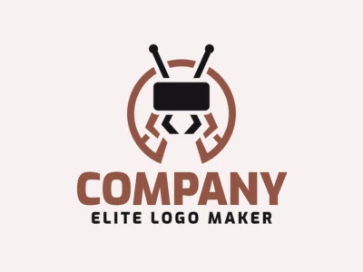 Circular company logo in the shape of an ant combined with a virtual reality glasses with brown and black colors.