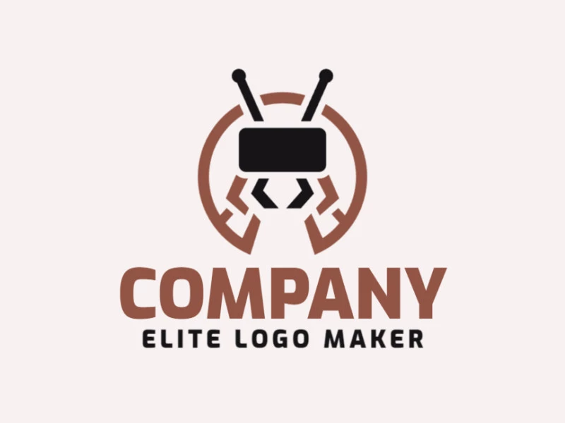 Circular company logo in the shape of an ant combined with a virtual reality glasses with brown and black colors.