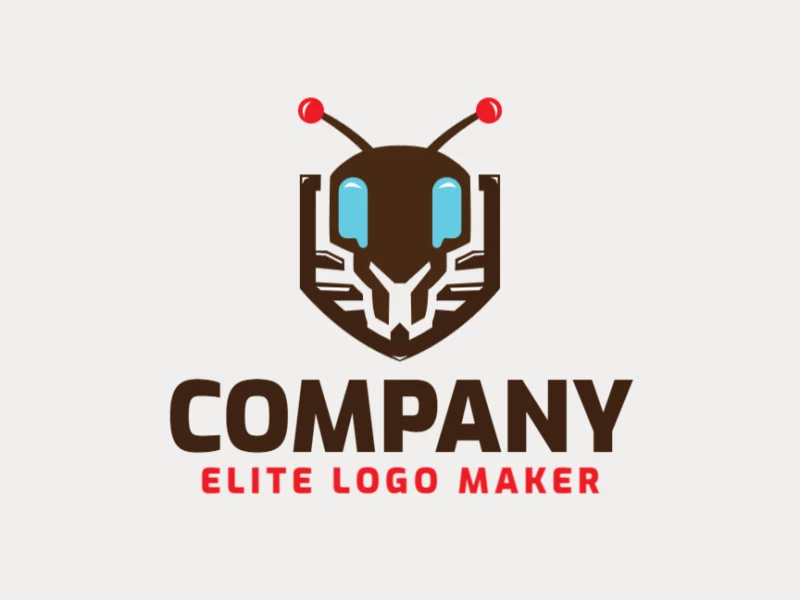 Simple logo composed of abstract shapes forming an ant with blue, brown, and orange colors.