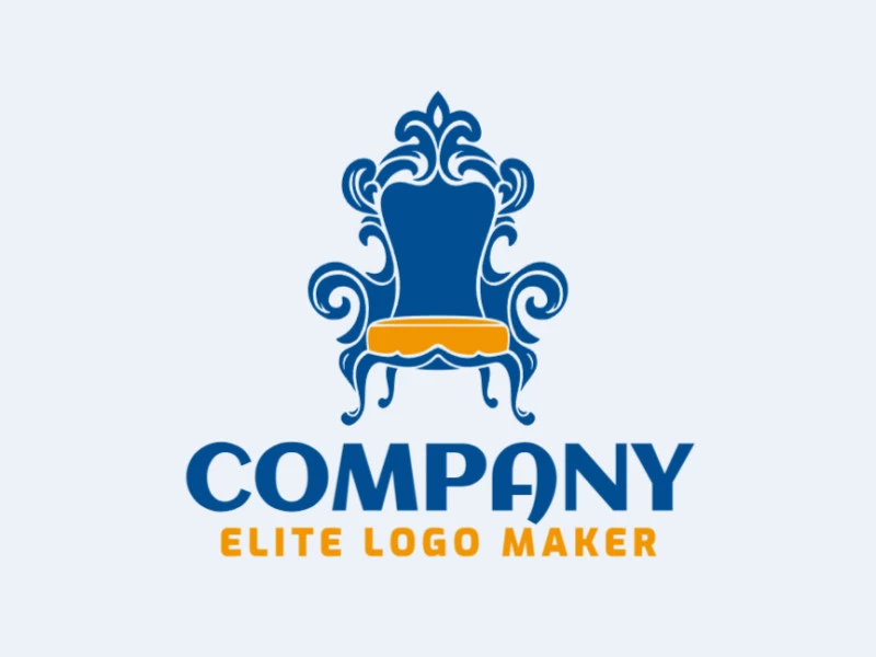 Adaptable logo in the shape of an armchair with an ornamental style, the colors used were orange and dark blue.