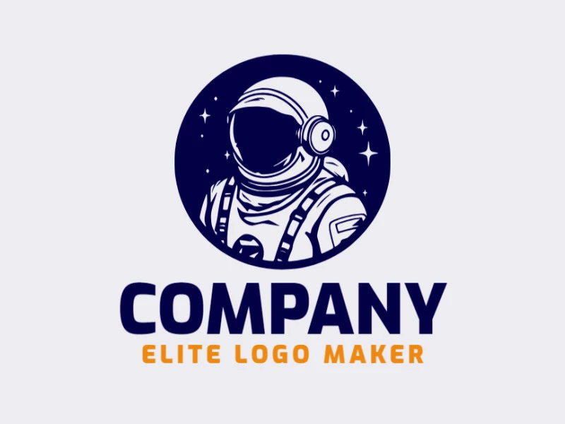 Create a logo for your company in the shape of an astronaut with an abstract style and dark blue color.