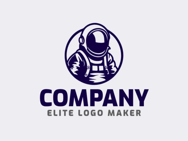 Vector logo in the shape of an astronaut with abstract style and dark blue color.