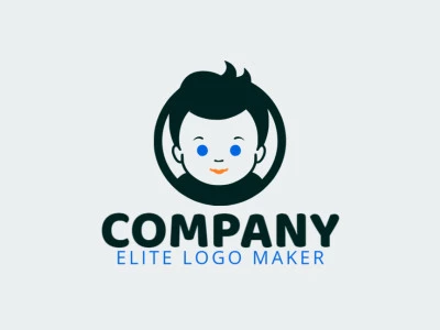 Vector logo in the shape of a baby with a minimalist design with blue, orange, and black colors.