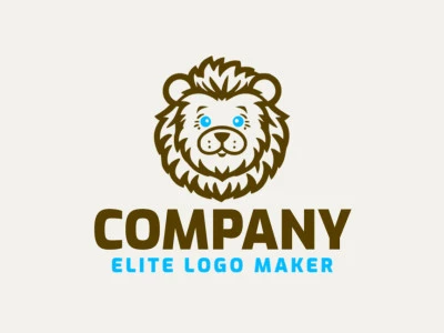 Create a vectorized logo showcasing a contemporary design of a baby lion and childish style, with a touch of sophistication with blue and dark brown colors.