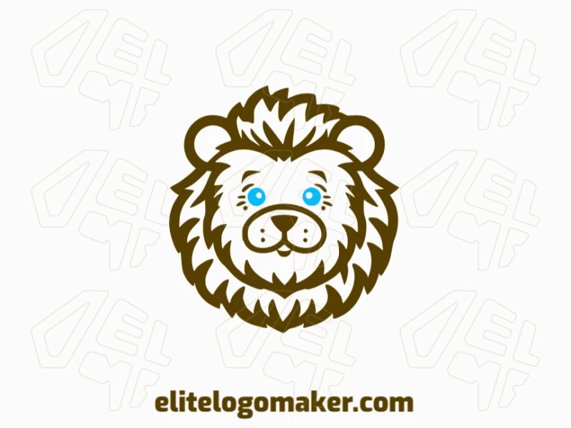 Create a vectorized logo showcasing a contemporary design of a baby lion and childish style, with a touch of sophistication with blue and dark brown colors.