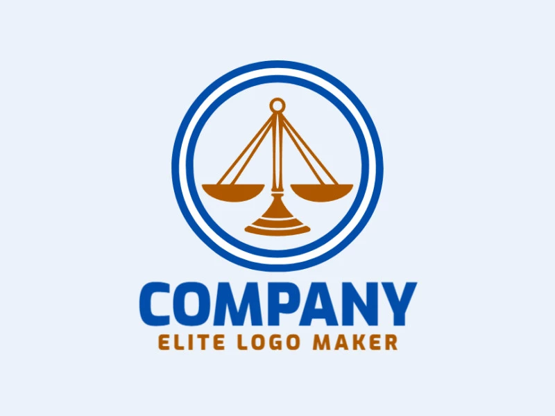 Logo template for sale in the shape of a balance, the colors used was blue and dark yellow.