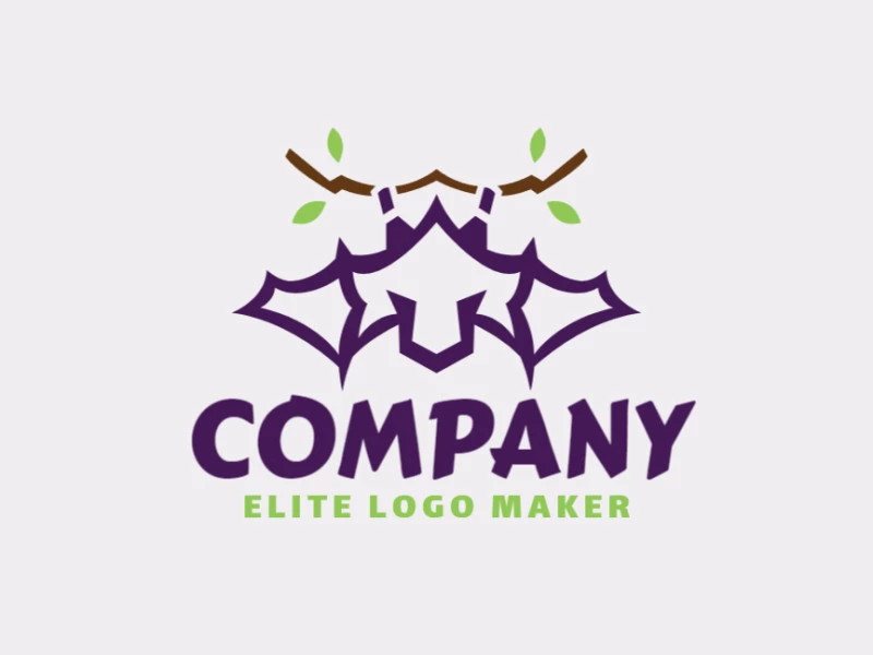 Abstract logo with the shape of a bat combined with a twig with purple and green colors.