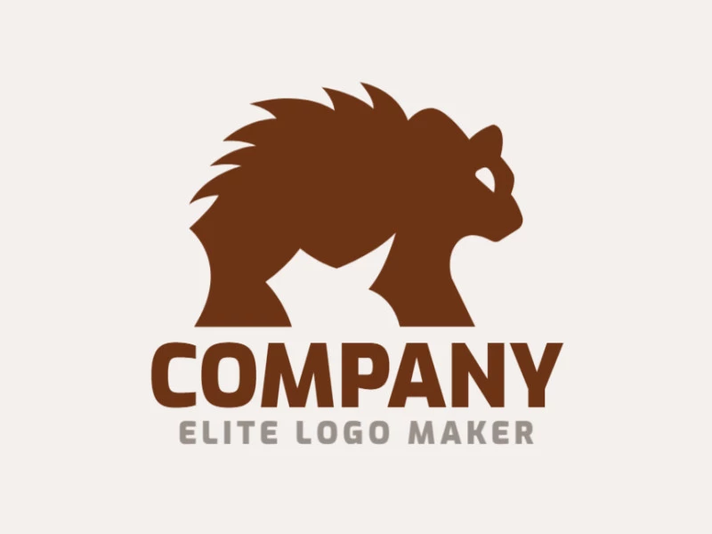 Animal logo design in the shape of a bear with thorns on the back (similar to a saw) with brown color.