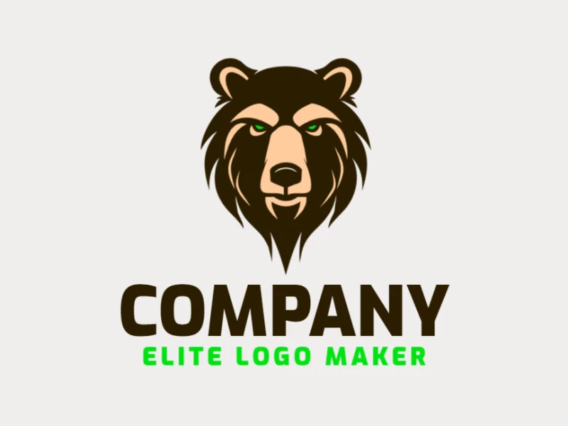 A captivating bear head logo with intricate details, blending green, brown, and beige hues for a natural and strong animal-themed brand identity.