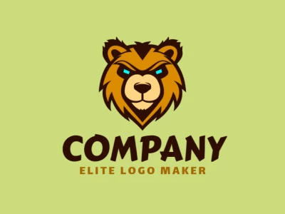 A captivating mascot logo featuring a bear head, with a color palette of blue, brown, and dark yellow, perfect for a dynamic and memorable brand identity.