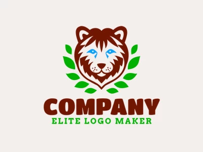 Logo template for sale in the shape of a bear head combined with leaves, the colors used were green and dark brown.