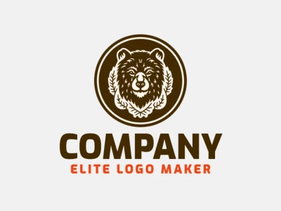 Circular logo with solid shapes forming an bear combined with leaves with a refined design with brown and beige colors.