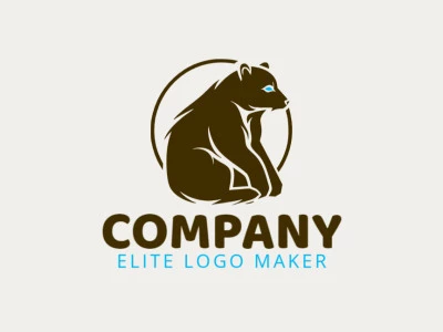 Logo available for sale in the shape of a bear sitting with abstract design with blue and brown colors.