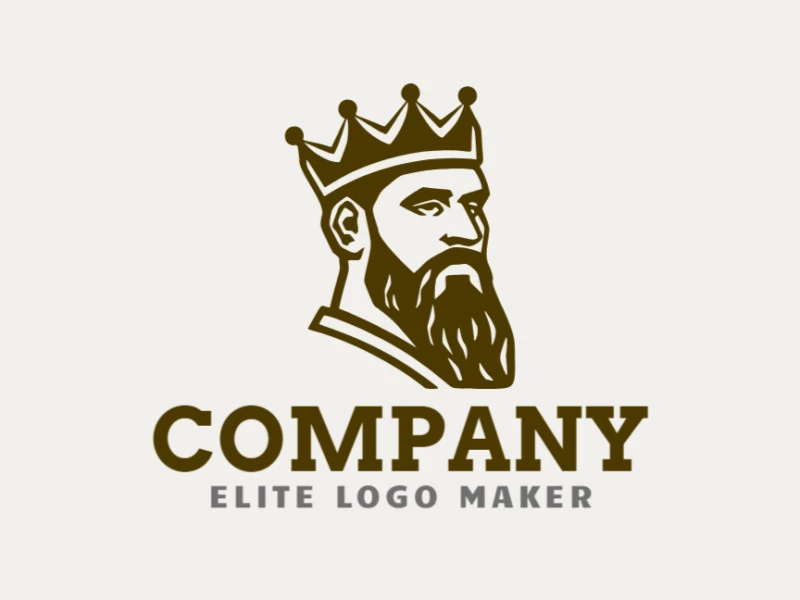 Professional logo in the shape of a bearded king with an illustrative style, and the color used was dark brown.