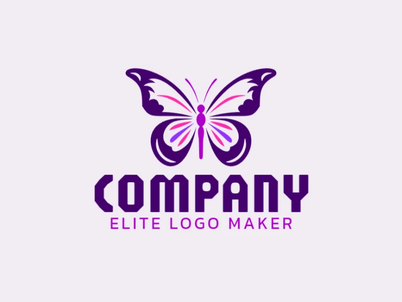 Create a logo for your company in the shape of a beautiful butterfly with a symmetric style of purple and pink colors.