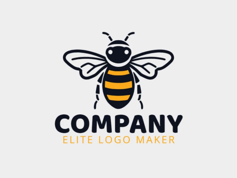 Design a cartoon-like bumble bee logo using orange and black.