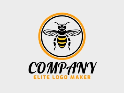 Logo available for sale in the shape of a bee with a circular design with black and yellow colors.