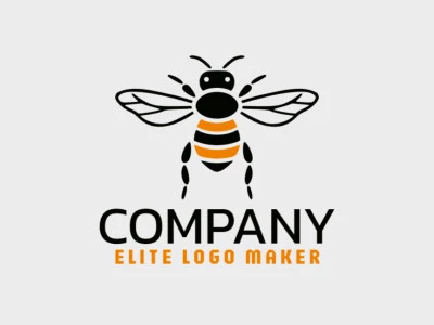 Logo available for sale in the shape of a bee with a symmetric design with orange and black colors.