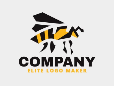 Abstract logo in the shape of a bee composed of solids shapes with black and yellow colors.