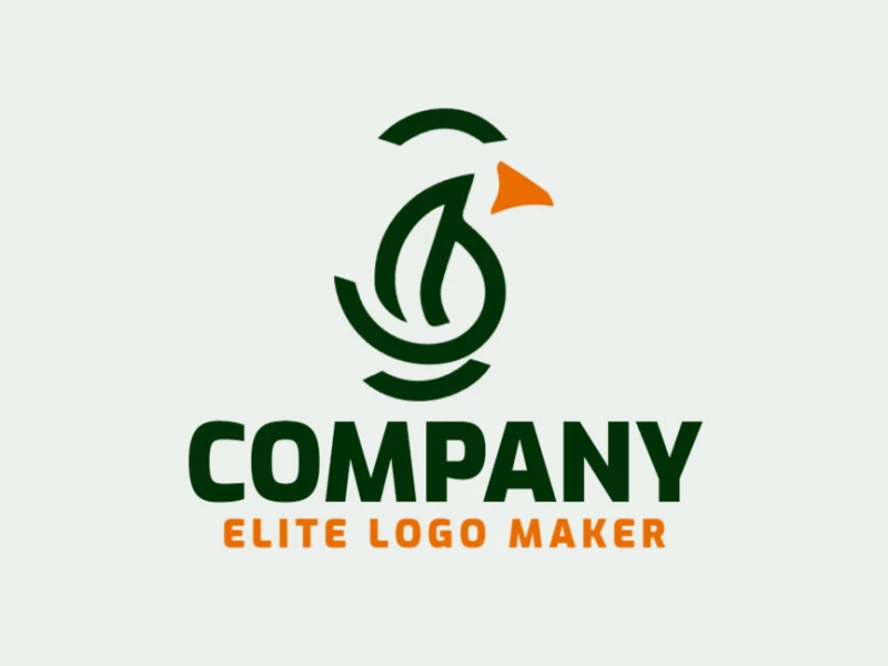 A sophisticated monoline logo featuring a bird, creatively outlined in orange and dark green.