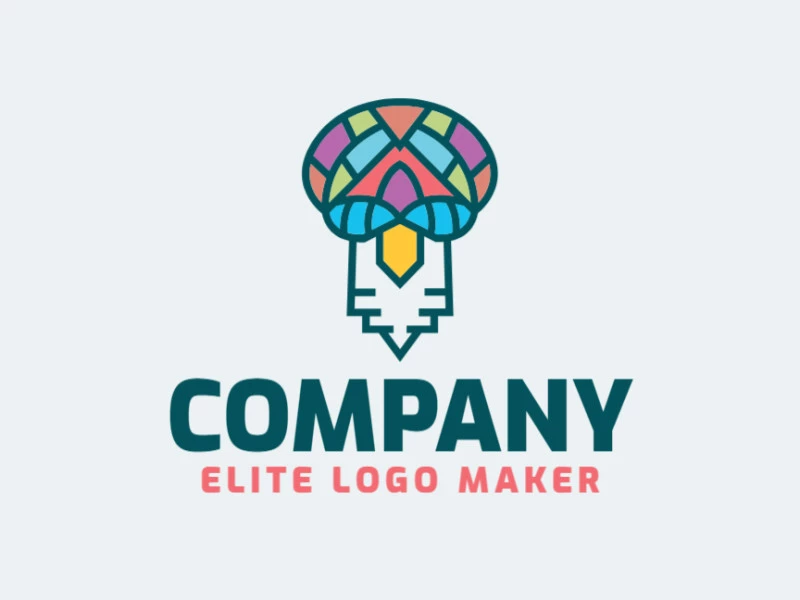 Creative logo with stylized design forming a bird with purple, orange, green, pink, and blue colors.