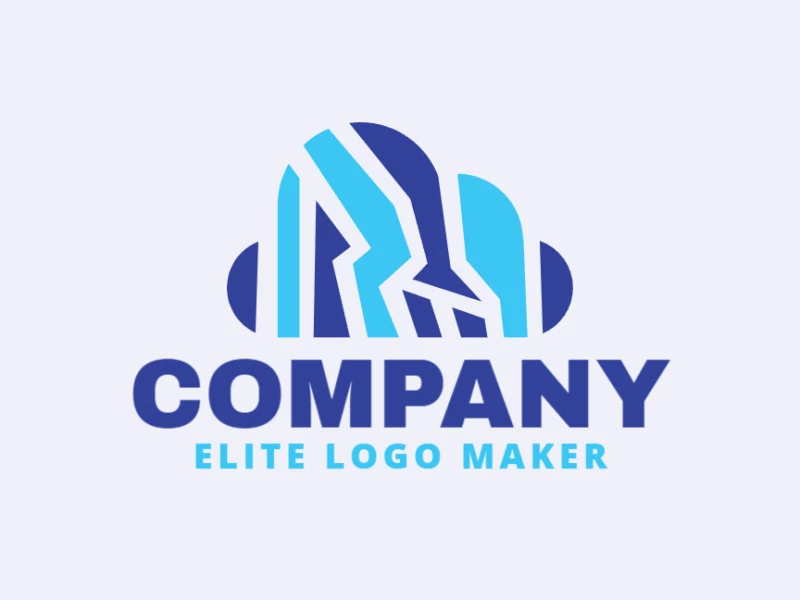 Logo available for sale in the shape of a bird combined with a cloud with simple design and blue color.