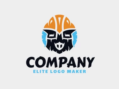 Template logo in the shape of a bird combined with a helmet with abstract design, with blue and orange colors.