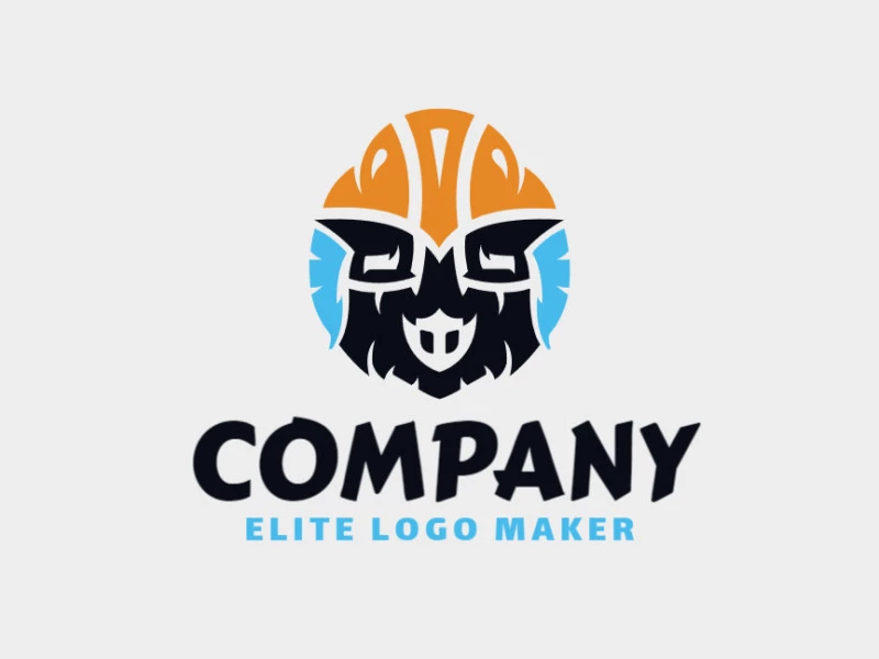 Template logo in the shape of a bird combined with a helmet with abstract design, with blue and orange colors.