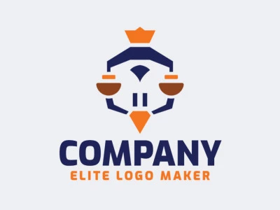 Mascot logo in the shape of a bird judge combined with a crown, the colors used are brown, blue, and orange.