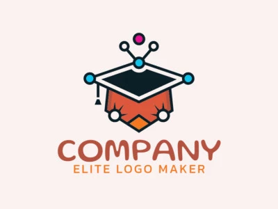 Customizable logo with the shape of a bird combined with a hat made up of an abstract style and orange, yellow, blue, black, and pink colors.