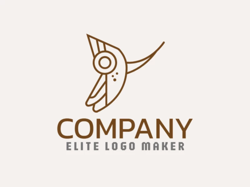 Vector logo in the shape of a birdie with monoline style and brown color.