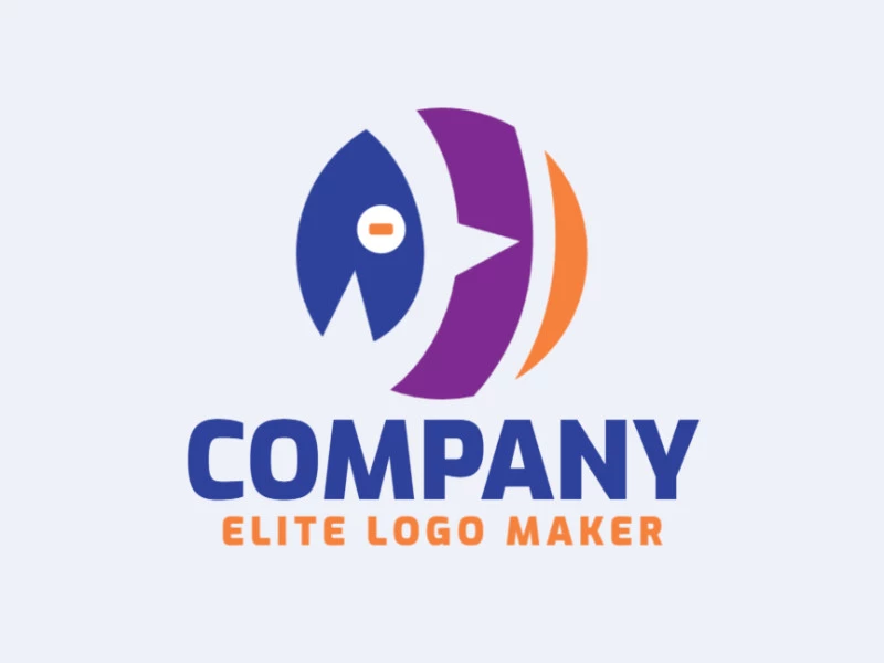 Create your own logo in the shape of a birdie with a circular style, with blue, orange, and purple colors.