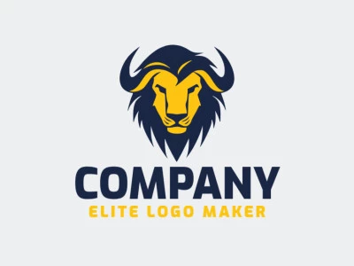 Customizable logo in the shape of a bison with a pictorial style, the colors used were dark blue and dark yellow.