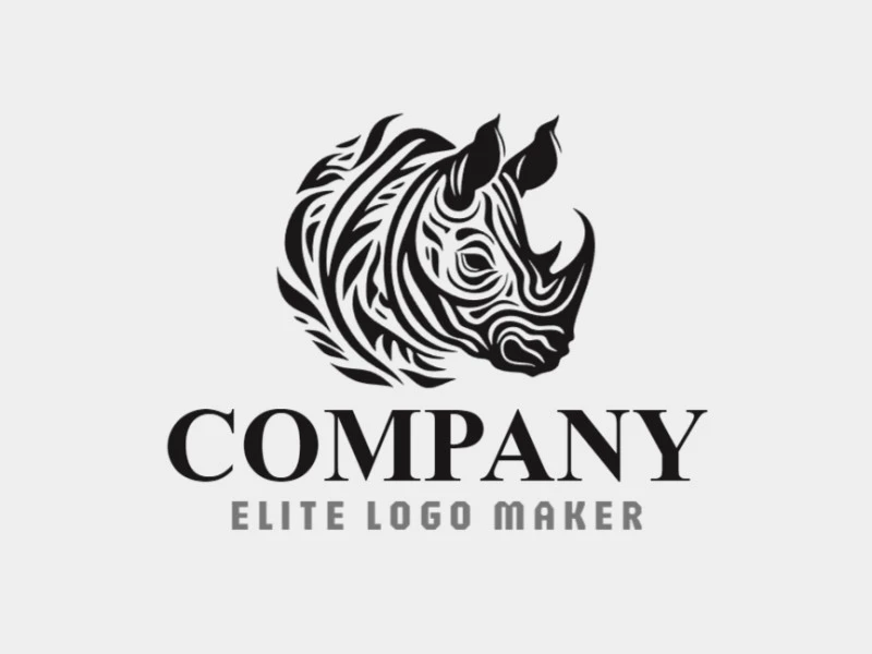 Create a logo for your company in the shape of a black rhino with abstract style and black color.