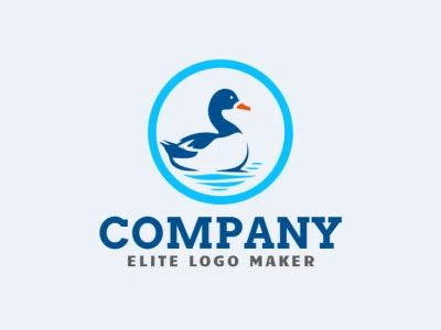 A simple logo composed of abstract shapes forming a blue duck with blue, orange, and dark blue colors.