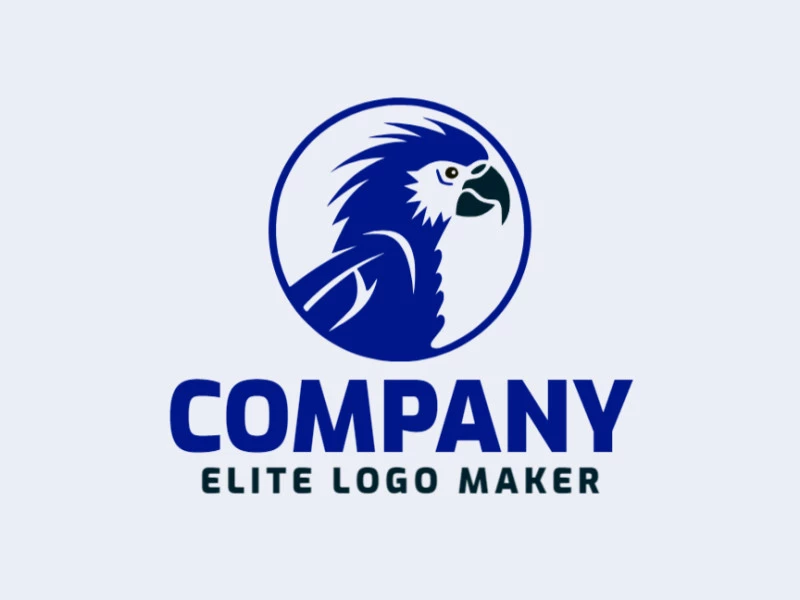 Professional logo in the shape of a blue macaw with creative design and circular style.