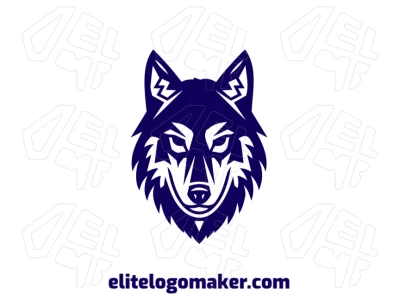 An editable logo design featuring a blue wolf head with a focused gaze, designed in an abstract style to create a bold and striking visual identity.