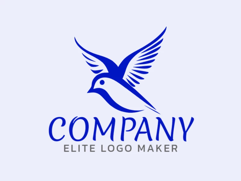 Minimalist logo with solid shapes forming a bluebird with a refined design and dark blue color.