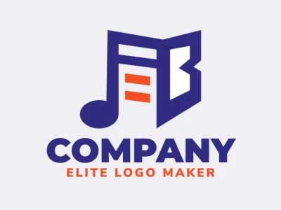 Logo design in the shape of a book combined with a musical note with minimalist design and blue, orange, and white colors, this logo is ideal for any business.