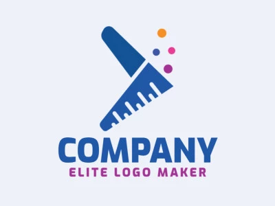 Abstract logo design with the shape of a boomerang combined with a lab bottle with blue, pink, purple and yellow colors.